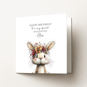 Daughter Birthday Card, Bunny Birthday Card, Personalised Daughter Card, Floral Crown Rabbit Card, Cute Girls Birthday Card image 2