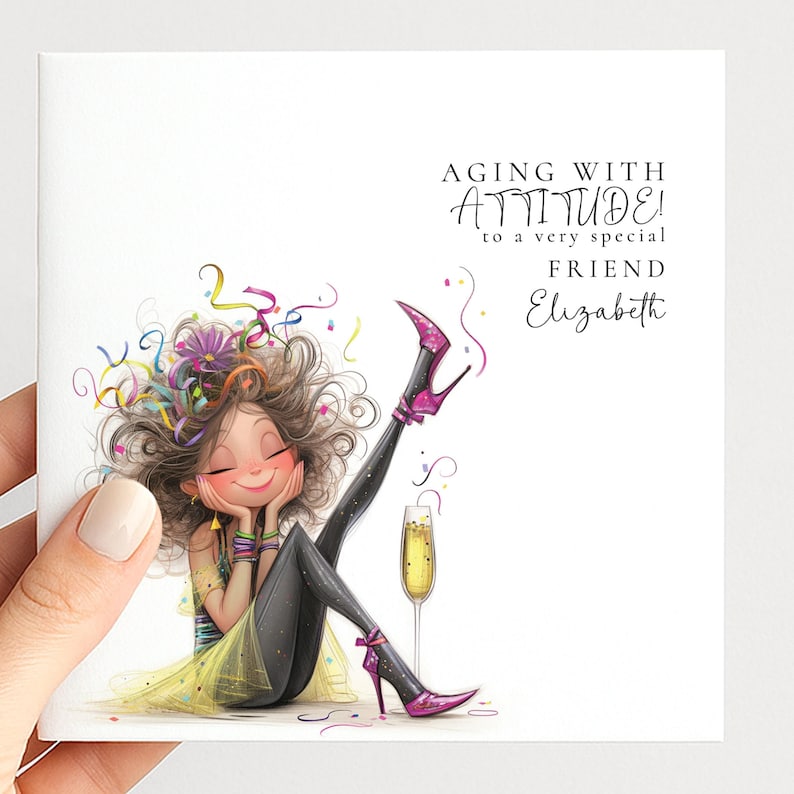 Funny Birthday Card for Friend, Aging With Attitude Card, Sassy Birthday Card for Her, Optional Name Personalisation image 1