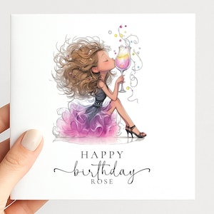 Personalised Birthday Card for Her, Glam Birthday Girl Card, Stylish Cocktail Birthday Card immagine 2