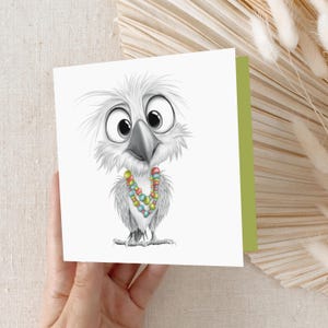 de voeux drôle d'oiseau | carte carrée dessinée à la main | Blanc à l'intérieur | recyclée 350 g | Cadeau pour amoureux des oiseaux | Carte originale d'art animalier