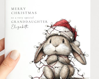 Granddaughter Christmas Card, Personalised Granddaughter Christmas Card, Cute Bunny Christmas Card Granddaughter,