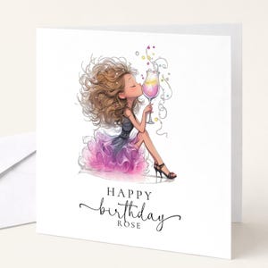 Personalised Birthday Card for Her, Glam Birthday Girl Card, Stylish Cocktail Birthday Card immagine 1
