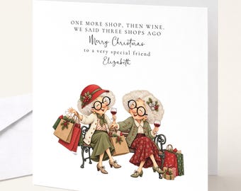Personalised Best Friend Christmas Card, One More Shop Then Wine, Funny Custom Name Card