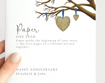 Tarjeta de aniversario de bodas, tarjeta de aniversario de papel para esposo, esposa o pareja, recuerdo romántico de un año de casados.