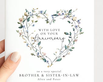 Anniversary Card for Brother and Sister in Law, Personalised Anniversary Card, Floral Heart Anniversary Card
