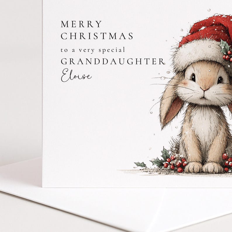Granddaughter Christmas Card, Cute Bunny Christmas Card, Personalised Xmas Card for Granddaughter, Special Grandchild Holiday Card image 5
