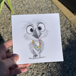 Lustige Vogel-Gruß-Karte | Handgezeichnete quadratische Karte | Innen leer | 350 g/m² Recycling-Karton | Vogel-Liebhaber-Geschenk | Schrullige Tierkunst Karte