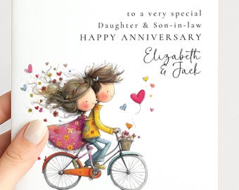 Anniversary Card for Daughter and Son in Law, Personalised Anniversary Card, Cute Couple Bicycle Anniversary Card
