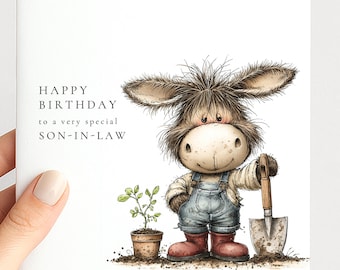 Son-in-Law Birthday Card, Birthday Card for Son-in-Law, Cute Gardening Animal Card