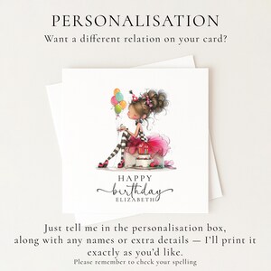Personalised Girl Birthday Card, Cute Birthday Girl Illustration, Custom Name Card, Pink Birthday Card for Daughter, Granddaughter, Niece image 6