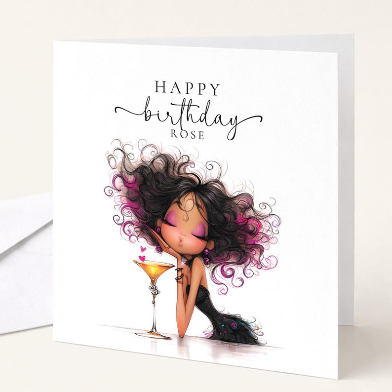 Personalised Birthday Card for Her, Glam Birthday Girl Card, Stylish Cocktail Birthday Card image 7