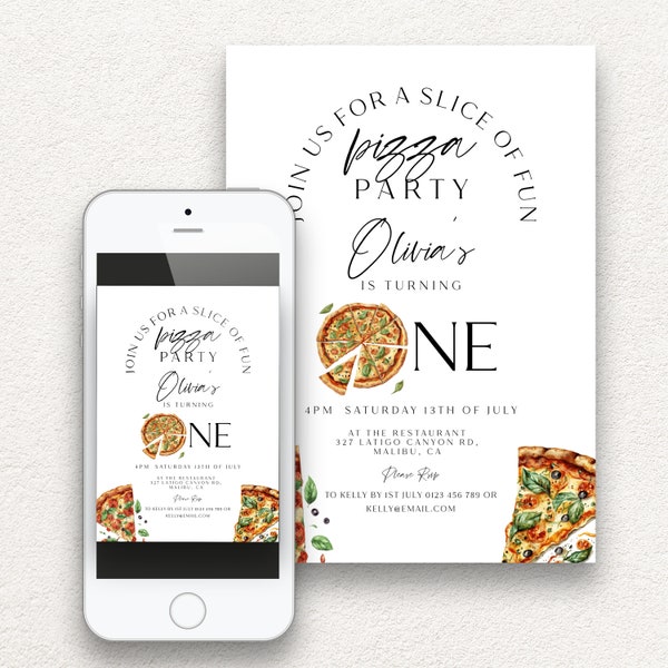 Pizza Slice of Fun Baby 1ST Birthday Invitation, Pizza Party Invite, First Birthday Pizza Party, Instant Download Editable Digital Template