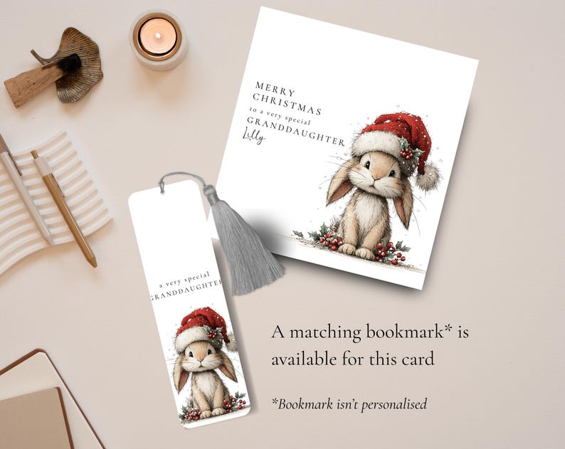 Granddaughter Christmas Card, Cute Bunny Christmas Card, Personalised Xmas Card for Granddaughter, Special Grandchild Holiday Card image 9