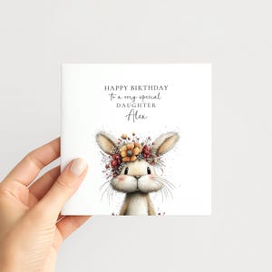 Daughter Birthday Card, Bunny Birthday Card, Personalised Daughter Card, Floral Crown Rabbit Card, Cute Girls Birthday Card image 5