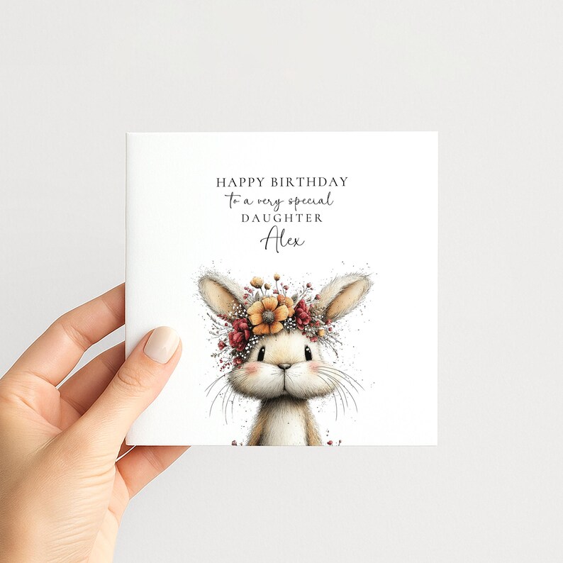 Daughter Birthday Card, Bunny Birthday Card, Personalised Daughter Card, Floral Crown Rabbit Card, Cute Girls Birthday Card image 5