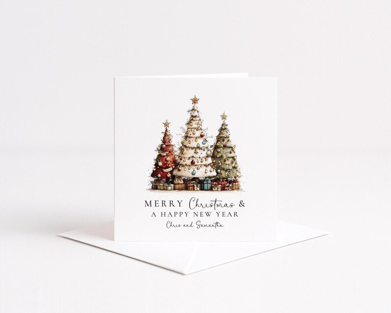 Christmas Couple Card, Personalised Christmas Card for Couple, Custom Name Tree Card, Festive Holiday Card for Partners afbeelding 6