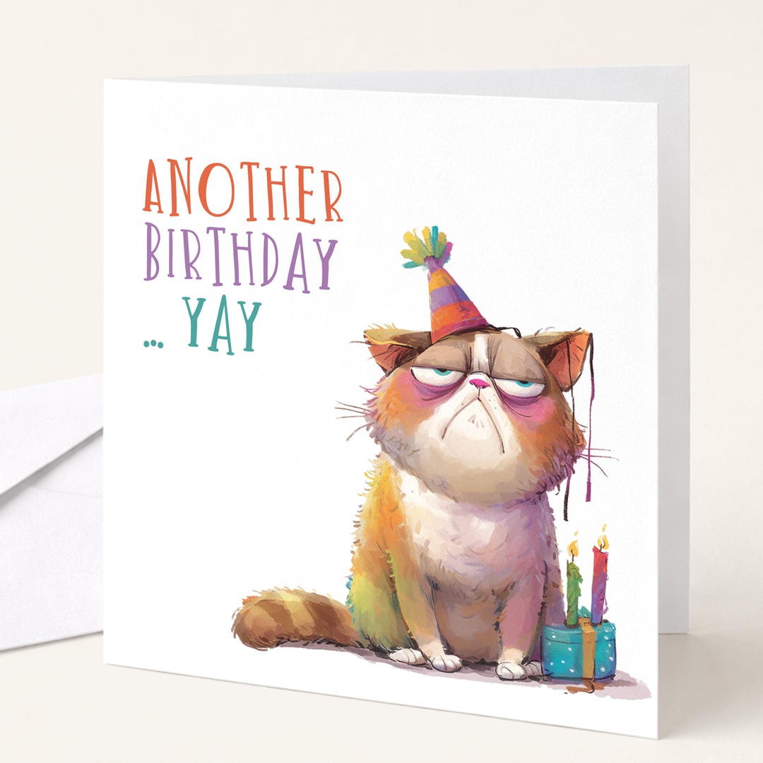 Funny Cat Birthday Card, Another Birthday Yay, Sarcastic Birthday Card ...