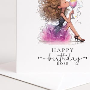 Personalised Birthday Card for Her, Glam Birthday Girl Card, Stylish Cocktail Birthday Card immagine 6