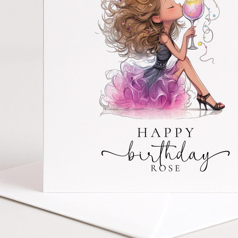 Personalised Birthday Card for Her, Glam Birthday Girl Card, Stylish Cocktail Birthday Card immagine 6