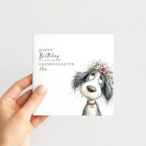Granddaughter Birthday Card, Cute Dog Birthday Card, Personalised Granddaughter Card, Floral Dog Birthday Card, Printed Birthday Card image 2