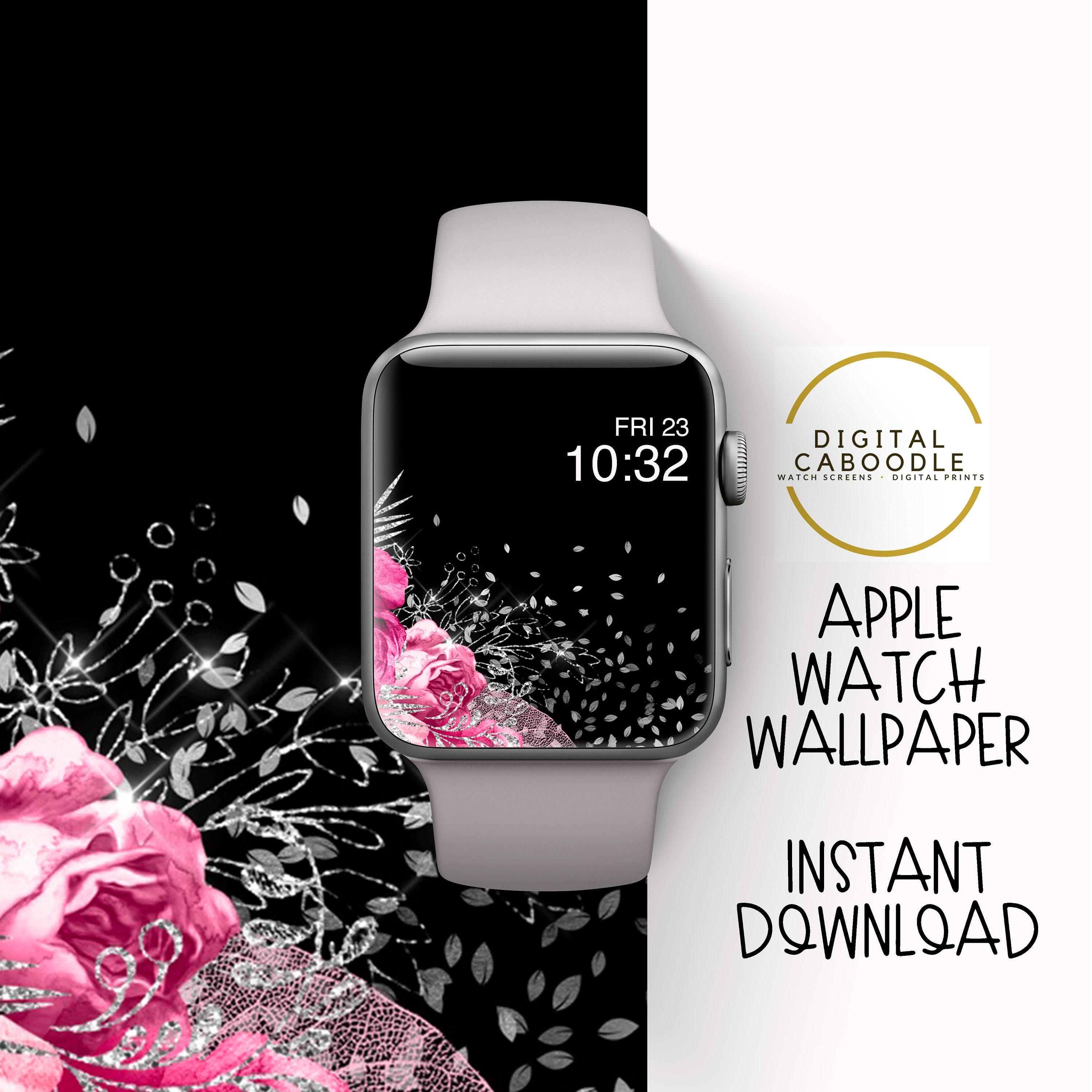 Carta da parati Apple WatchFiore rosa Argento Glitter apple | Etsy Italia