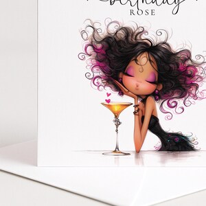 Personalised Birthday Card for Her, Glam Birthday Girl Card, Stylish Cocktail Birthday Card image 5