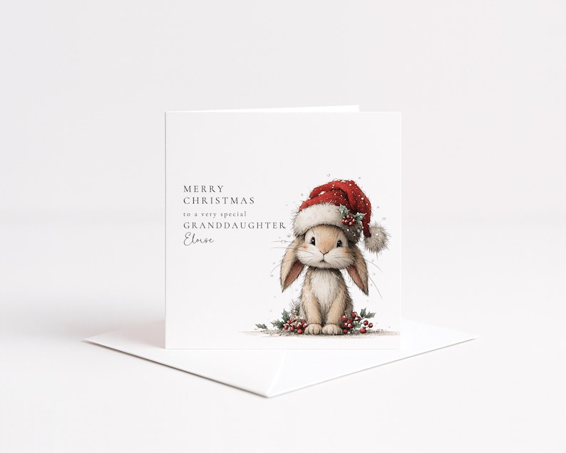 Granddaughter Christmas Card, Cute Bunny Christmas Card, Personalised Xmas Card for Granddaughter, Special Grandchild Holiday Card image 6