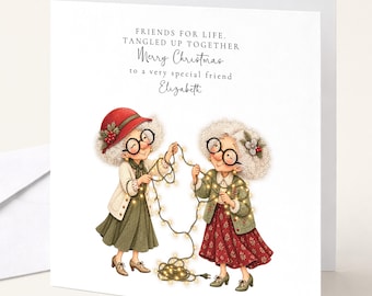Personalised Best Friend Christmas Card, Friends For Life Tangled Lights Card, Custom Name Christmas Card