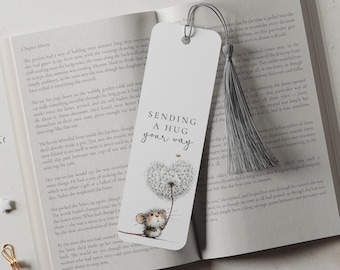 Sending a Hug Your Way Bookmark, Dandelion Mouse Bookmark With Tassel, Thinking of You Bookmark Gift, Sympathy Gift Bookmark for Reader