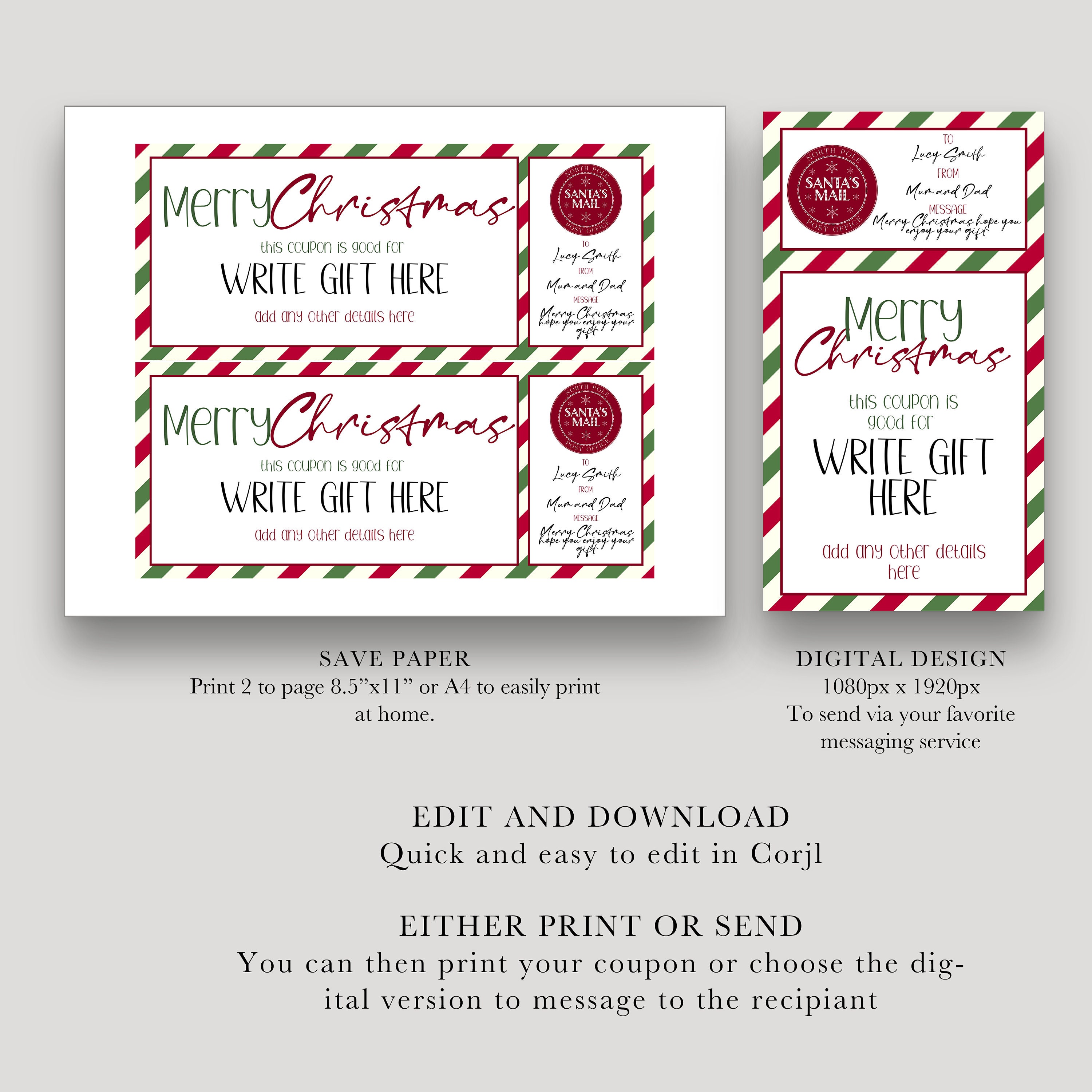 Christmas Gift Voucher Template Editable Template Christmas - Etsy UK