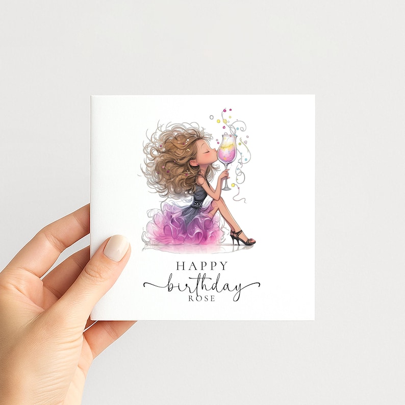 Personalised Birthday Card for Her, Glam Birthday Girl Card, Stylish Cocktail Birthday Card immagine 3