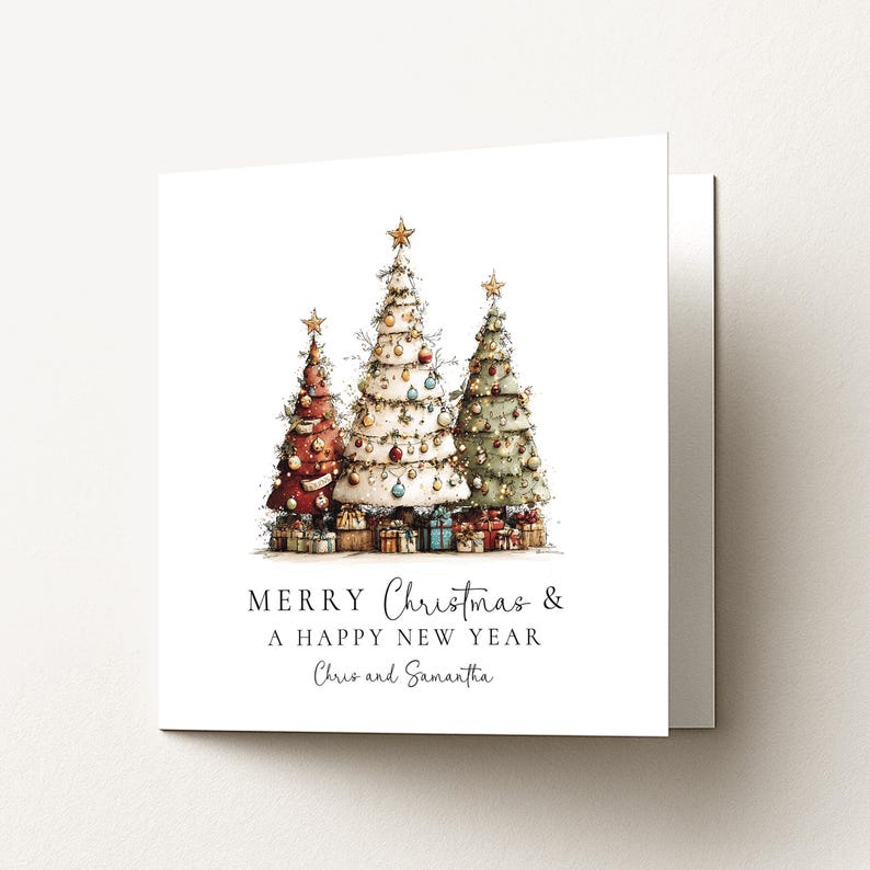 Christmas Couple Card, Personalised Christmas Card for Couple, Custom Name Tree Card, Festive Holiday Card for Partners afbeelding 2