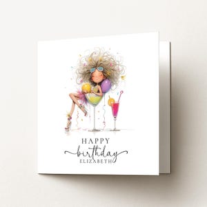 Personalised Cocktail Birthday Card for Her, Fun Birthday Girl Illustration, Custom Name Card, Ladies Birthday Card, Friend Sister Mum Gift image 6