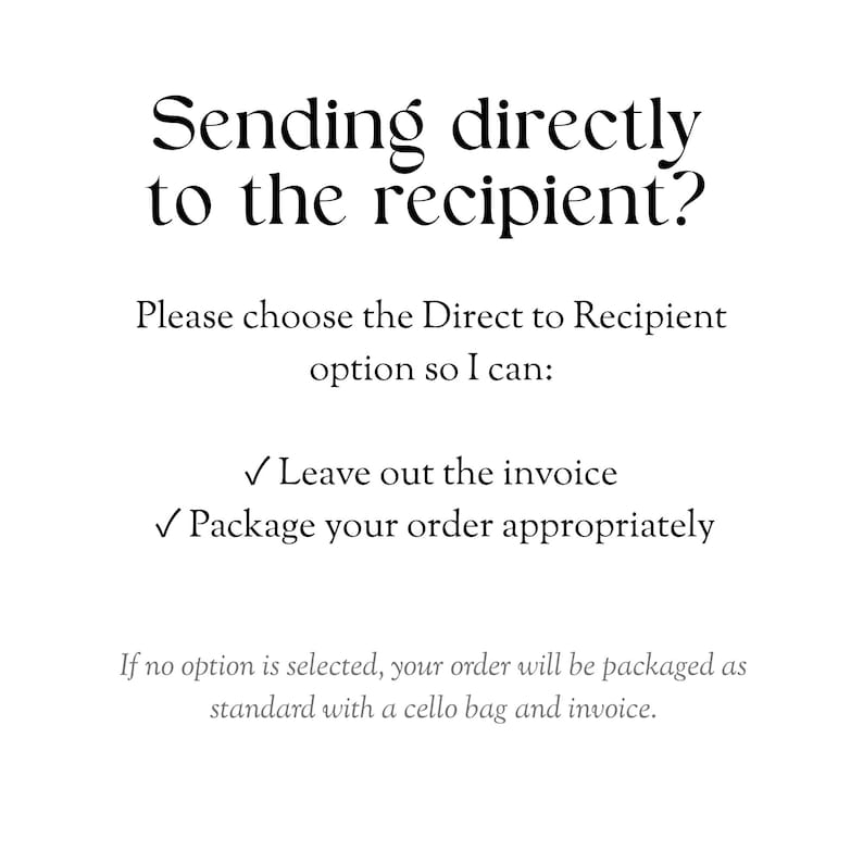 a message asking the recipient to choose the Direct to Recipient option, and it provides instructions on how to proceed with the order.