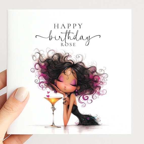 Personalised Birthday Card for Her, Glam Birthday Girl Card, Stylish Cocktail Birthday Card