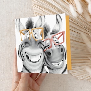 Carte drôle de zèbres | de voeux carrée dessinée à la main | Amis animaux originaux | Carte recyclée | Carte d'anniversaire ou juste parce que