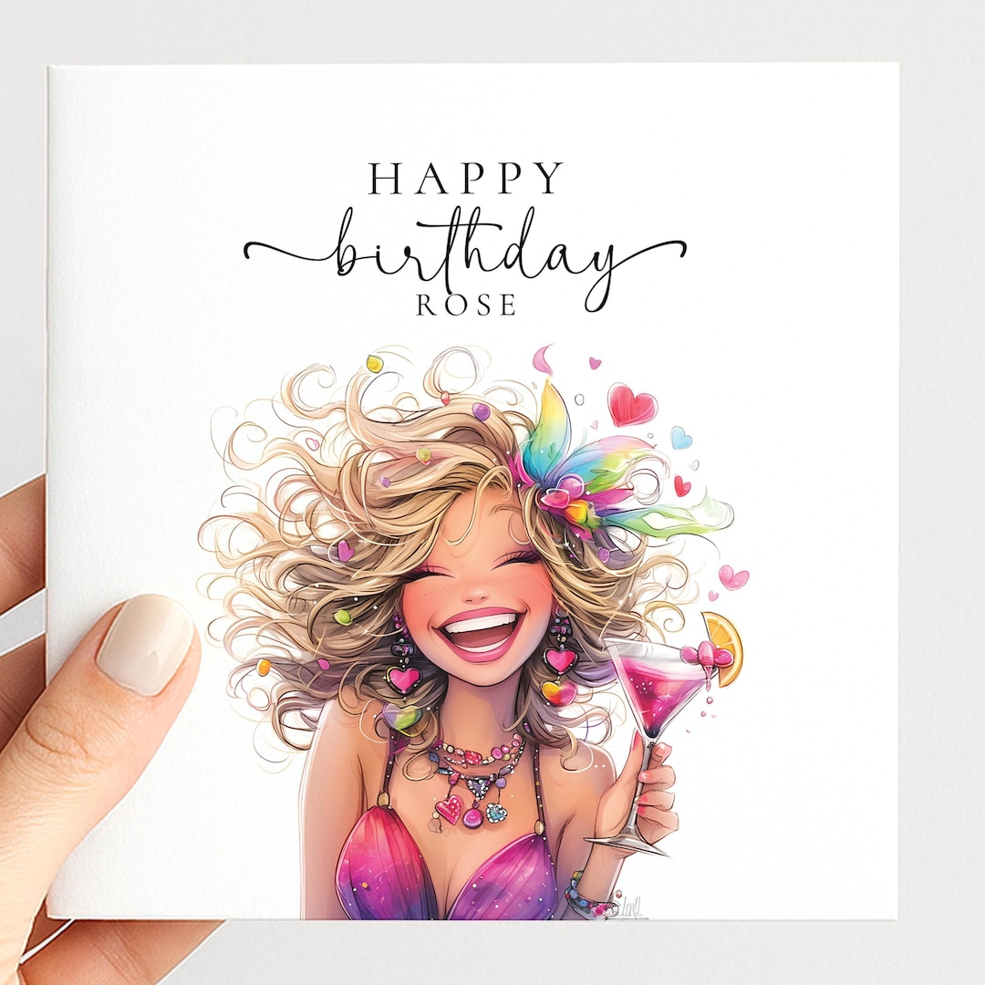 Personalised Birthday Card for Her, Happy Birthday Name Card, Glam