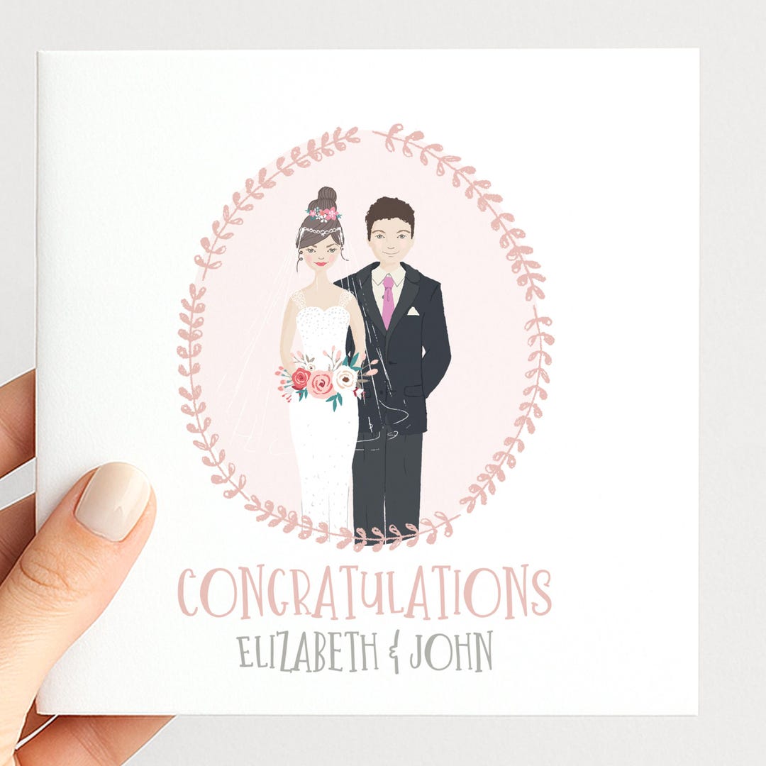 Personalised Wedding Congratulations Card, Whimsical Bride and Groom ...