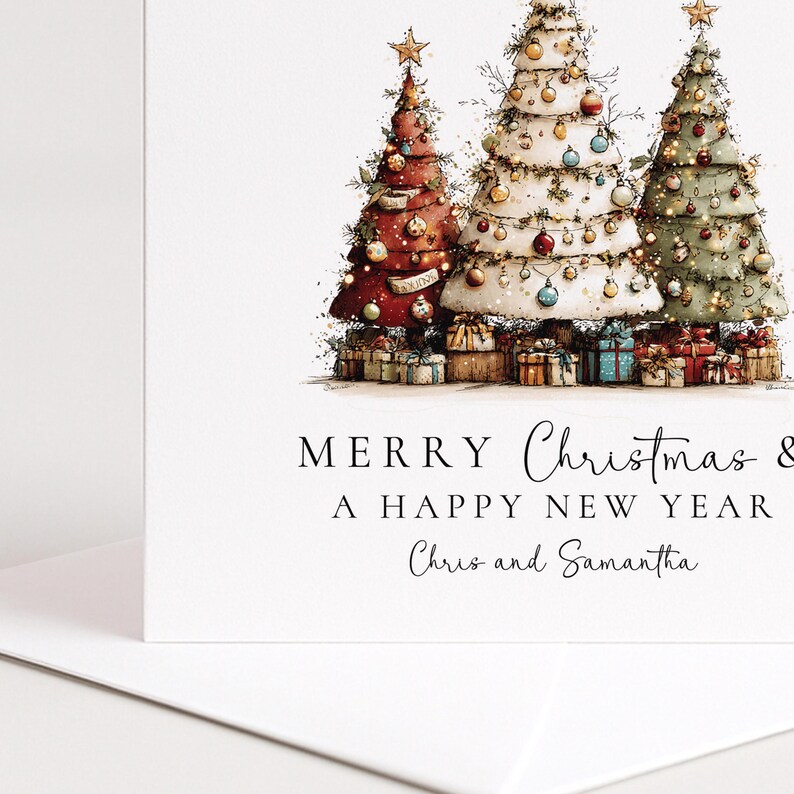 Christmas Couple Card, Personalised Christmas Card for Couple, Custom Name Tree Card, Festive Holiday Card for Partners afbeelding 5