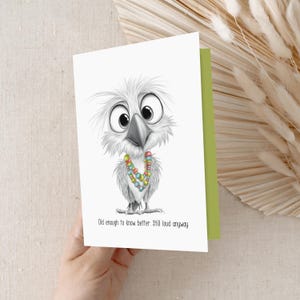 Carte d'anniversaire A5 drôle d'oiseau | animal dessiné à la main | Toujours bruyant de toute façon Citation | Carte recyclée | Cadeau pour amis | Carte de voeux originale