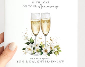 Anniversary Card for Son and Daughter in Law, Personalised Family Anniversary Card, Champagne Glasses Wedding Anniversary Card