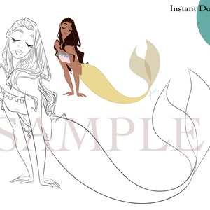 Mermaid Coloring page download, Digital coloring page, Printable PDF