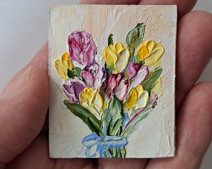 Tulips Painting Flower Original Art Floral Impasto Oil Painting Mini ...