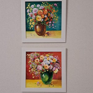 Set of two paintings Bouquet of wild flowers in a vase Oil painting Floral abstraction original art  Wall Decor Original christmas gift