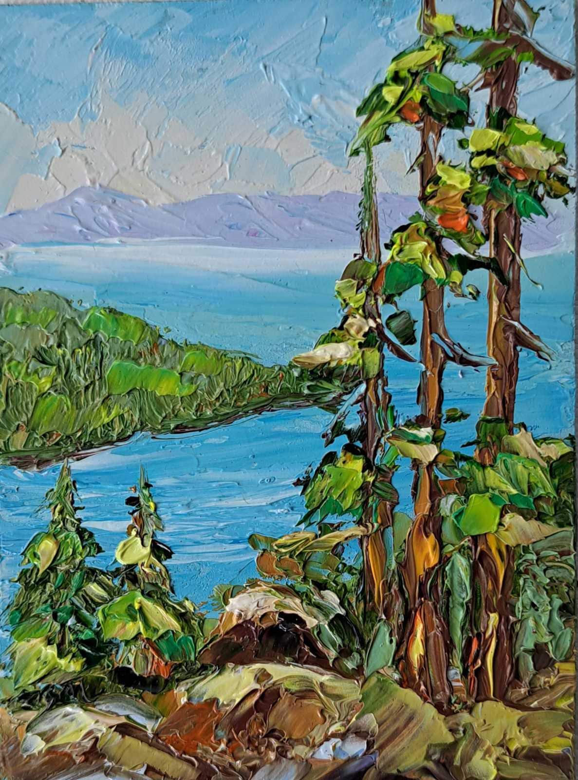 Tahoe Lake Painting Sequoia Original Art Impasto Oil Painting ...