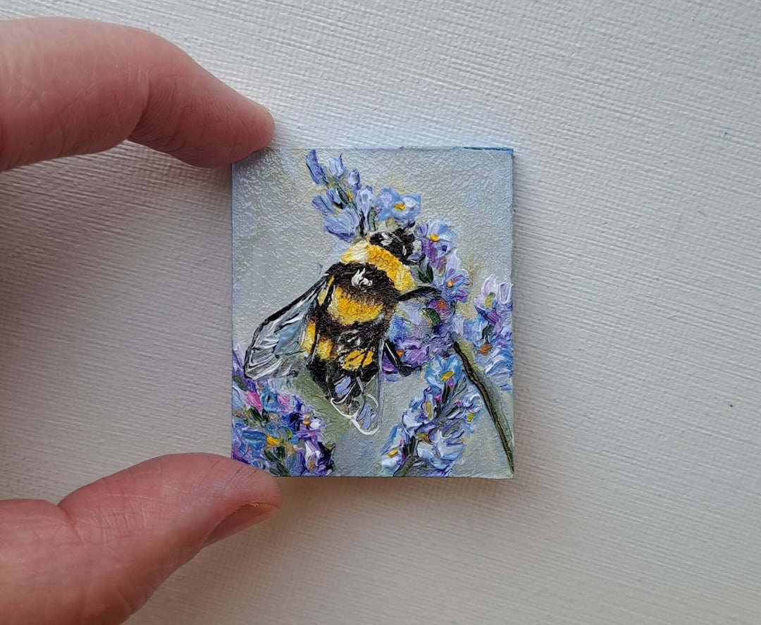 Miniature Bumblebee Oil Painting, Original Honey Bee Art (2x1.6 In) - Etsy