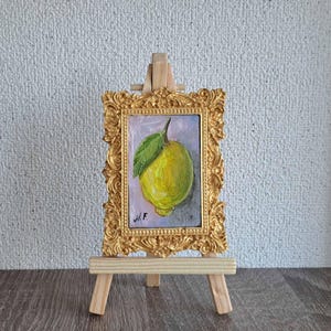 Lemon Miniature Oil Painting: Framed Kitchen Still Life, Dollhouse Decor