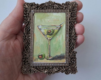 Miniature Oil Painting: Framed Kitchen Still Life, Dollhouse Decor