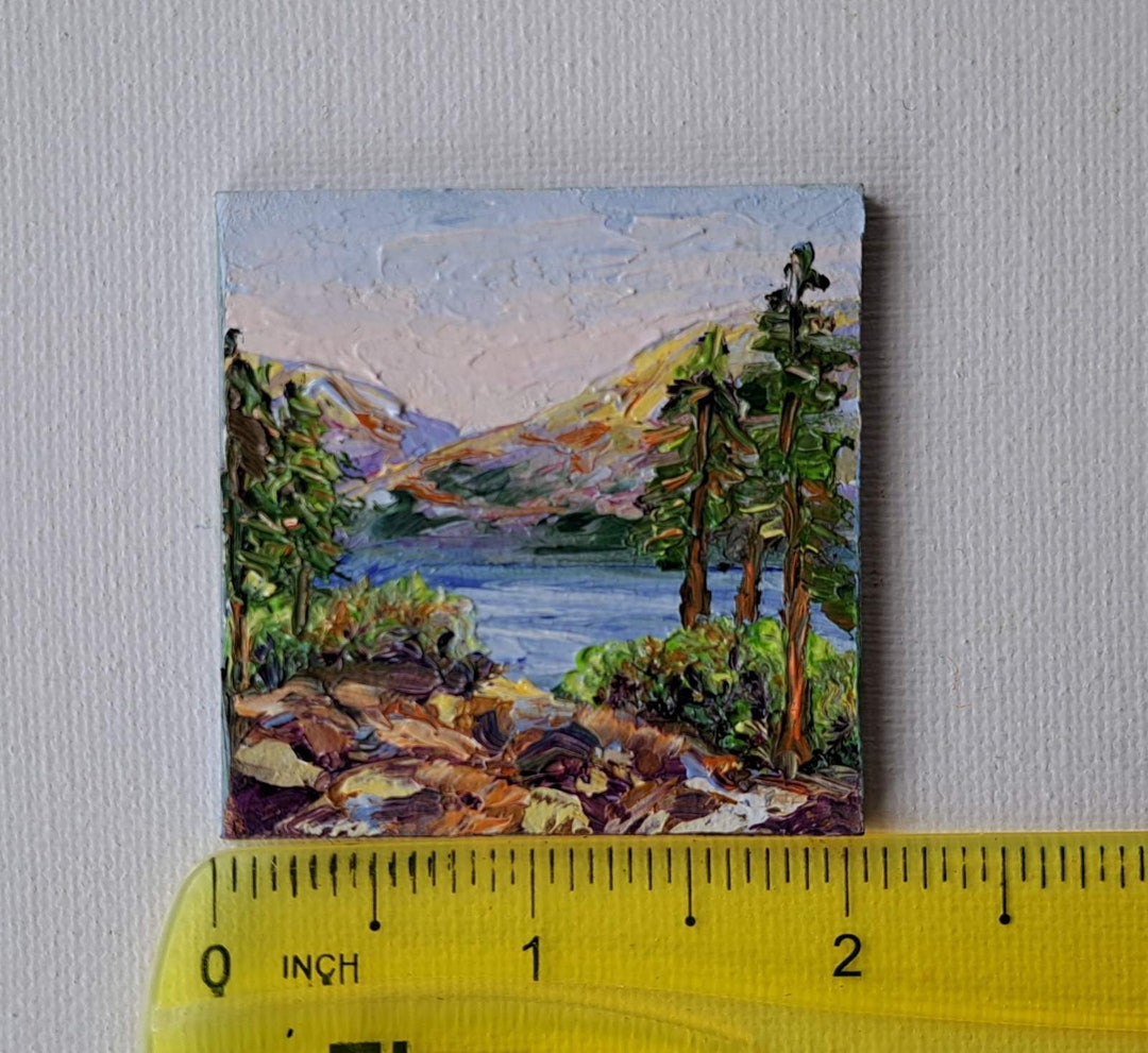 Tahoe Lake Painting Sequoia Original Art Impasto Miniature Oil Painting ...