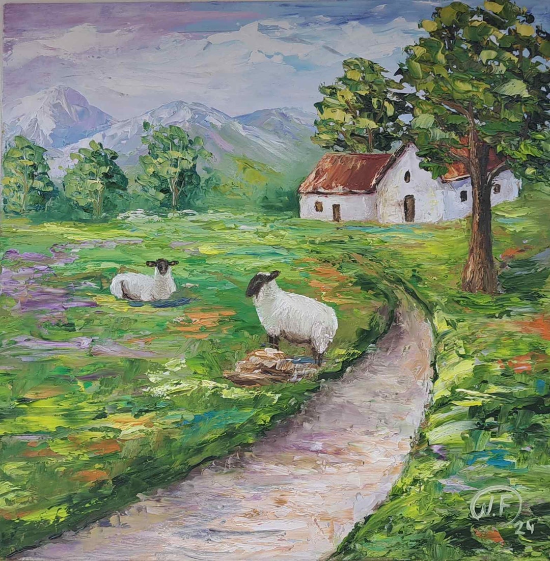 Sheep Painting Irish Cottage Ireland Landscape Original Impasto Oil ...